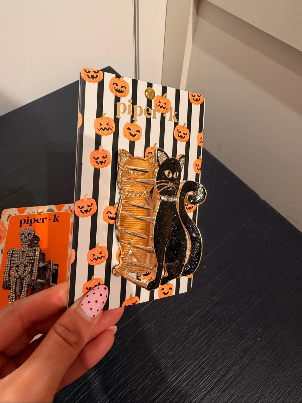 Piper hair clip black cat and skeleton Halloween collection
